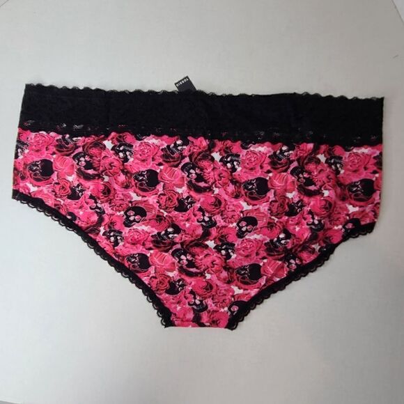 5X 28W Torrid Wide Lace Trim Cheeky Panty Pink Rose Skull Cotton Blend Knit Plus - Picture 4 of 7